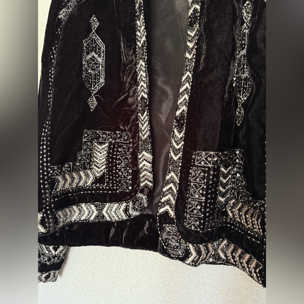 Raga Lunar Eclipse black silver velour velvet embroidered beaded crop Jacket XS - Picture 8 of 15